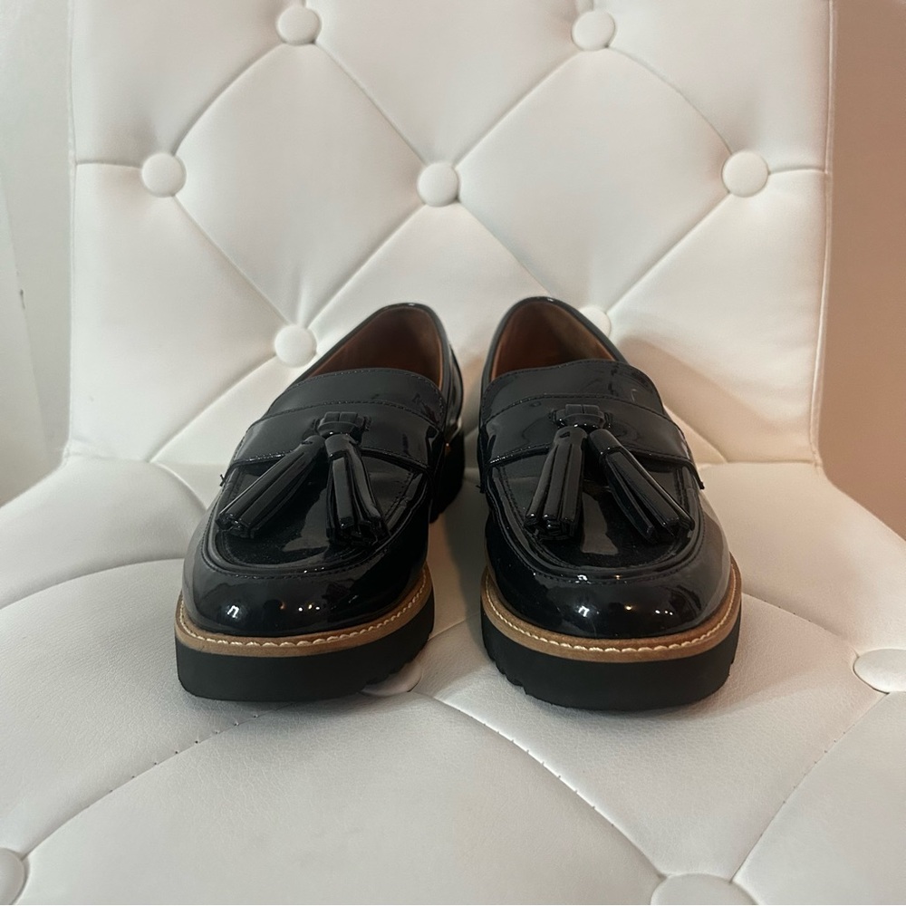 Franco Sarto Black Patent Tassel Loafers